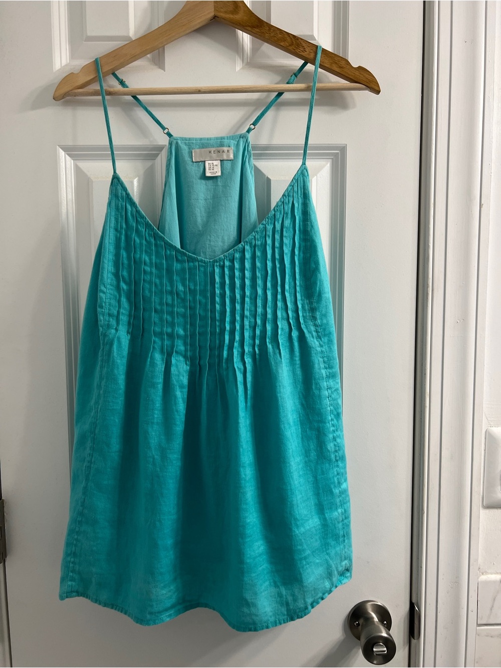 Kenar 100% Linen Turquoise Pintuck Camisole Top -XL